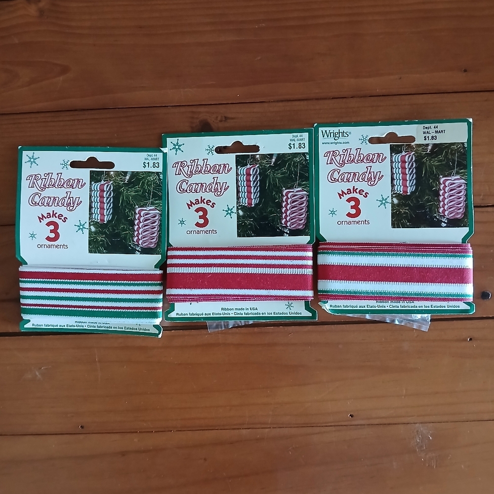 VINTAGE 1996 Set Of 3 *NEW* Wrights Ribbon Candy Christmas Tree Ornament Kits